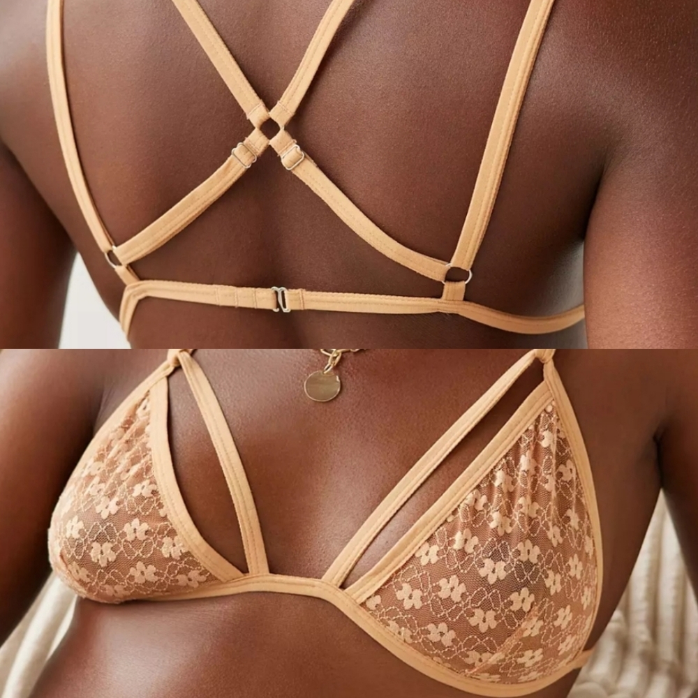 Up wildflower orange lace taupe strappy bralette